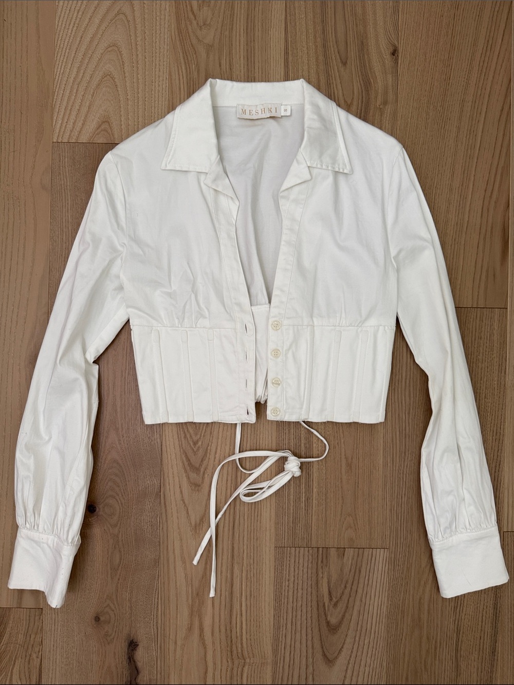 Meshki White Cropped Button-Front Tie-Waist Shirt S